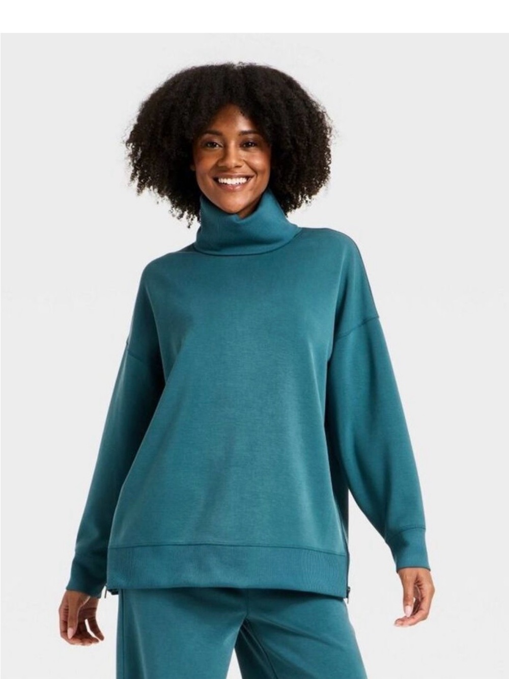 Teal Relaxed Turtleneck Sweatshirt